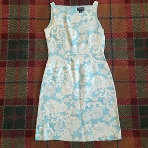 Silk Ann Taylor shift dress sz 2 petite pastel blue with white lacey floral